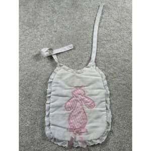 Vintage‎ Baby Bib Pink Gingham Bunny Applique Eyelet Ruffle Trim Embroidered Bow